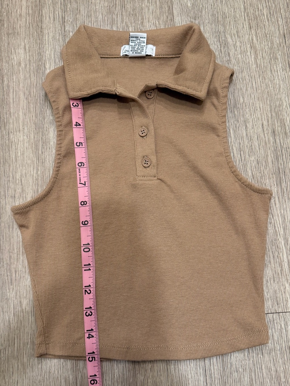 Woman’s Sleeveless Polo Tank Top — Tan